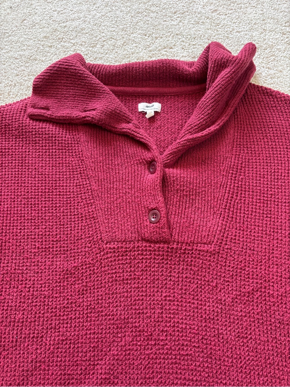 aerie CozyUp Waffle Button Sweater Burgundy Size Large - Picture 7 of 8
